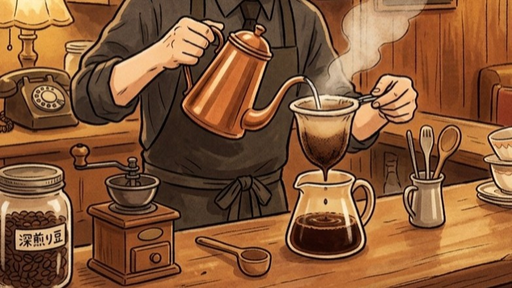 昭和レトロな喫茶店のネルドリップコーヒー